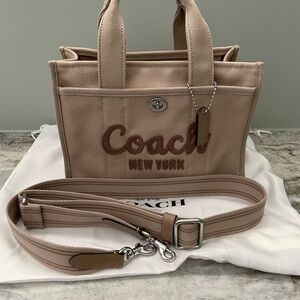 Coach Tan Tote Bag with Double Handles and Silver Hardware